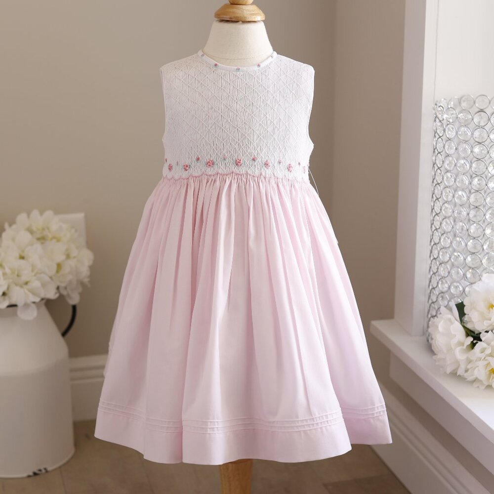 Smocked Pink & White Dress Embroidery Pin Tucks Luli & Me Spring Summer NWT - Picture 4 of 6